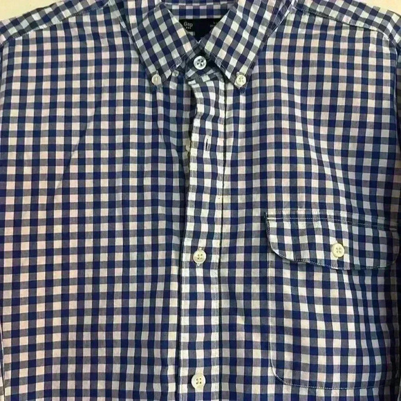 EUC Mens Gap Slim Fit Royal Blue/White Gingham Button Down, Size L - Picture 2 of 3